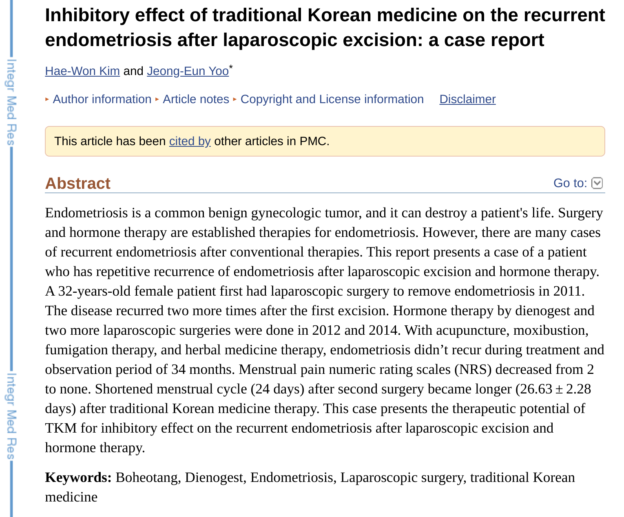 Inhibitory effect of traditional Korean medicine on the recurrent endometriosis after laparoscopic excision: a case report