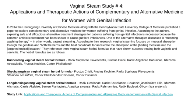 Applications and Therapeutic Actions of Complementary and Alternative Medicine for Women with Genital Infection