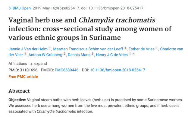 Vaginal Herb Use and Chlamydia trachomatis Infection: Cross-Sectional Study Among Women of Various Ethnic Groups in Suriname